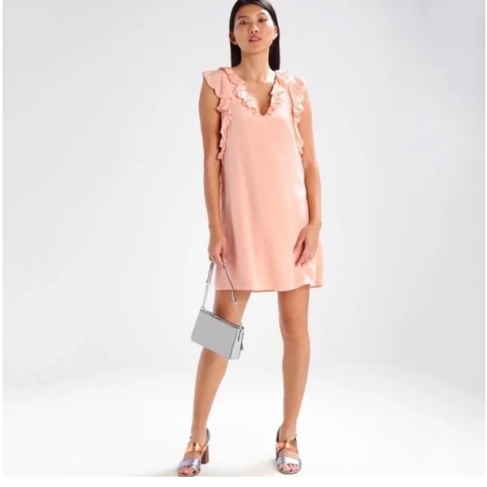• Club Monaco • Women’s Kiefira Silk Ruffle Mini Dress 
Rose Pink 2